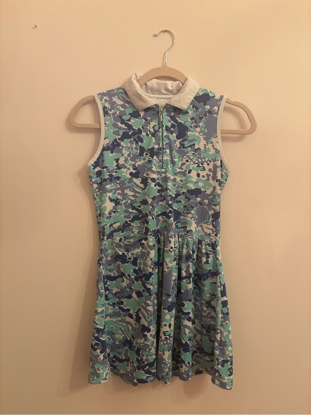 Sleeveless Polo Dress in Mint & Navy Print